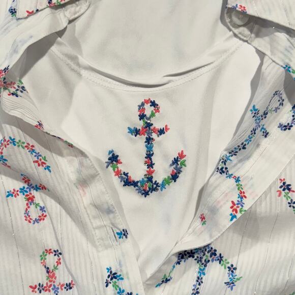 NWT Alfred Dunner Top Set 3/4 Sleeve Anchor Nautical Coastal Grandma Button PL - Picture 6 of 8